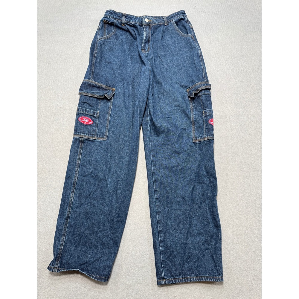 90's Style Baggy Jeans Womens Large Blue Wide Leg High Rise Fit Streetwear Shein